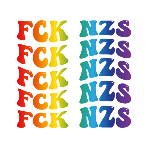 30x FCK NZS Sticker Pack 52x52mm | Pink & Regenbogen Wavy Aufkleber Set | Gegen Rechts Statement Sticker
